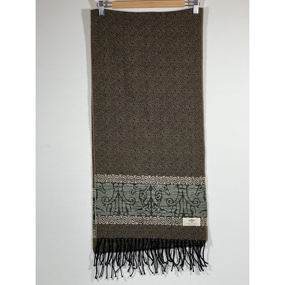 Calzeat Celtic Fringe Scarf 70x15 Woven Heritage Cottagecore Winter Wrap